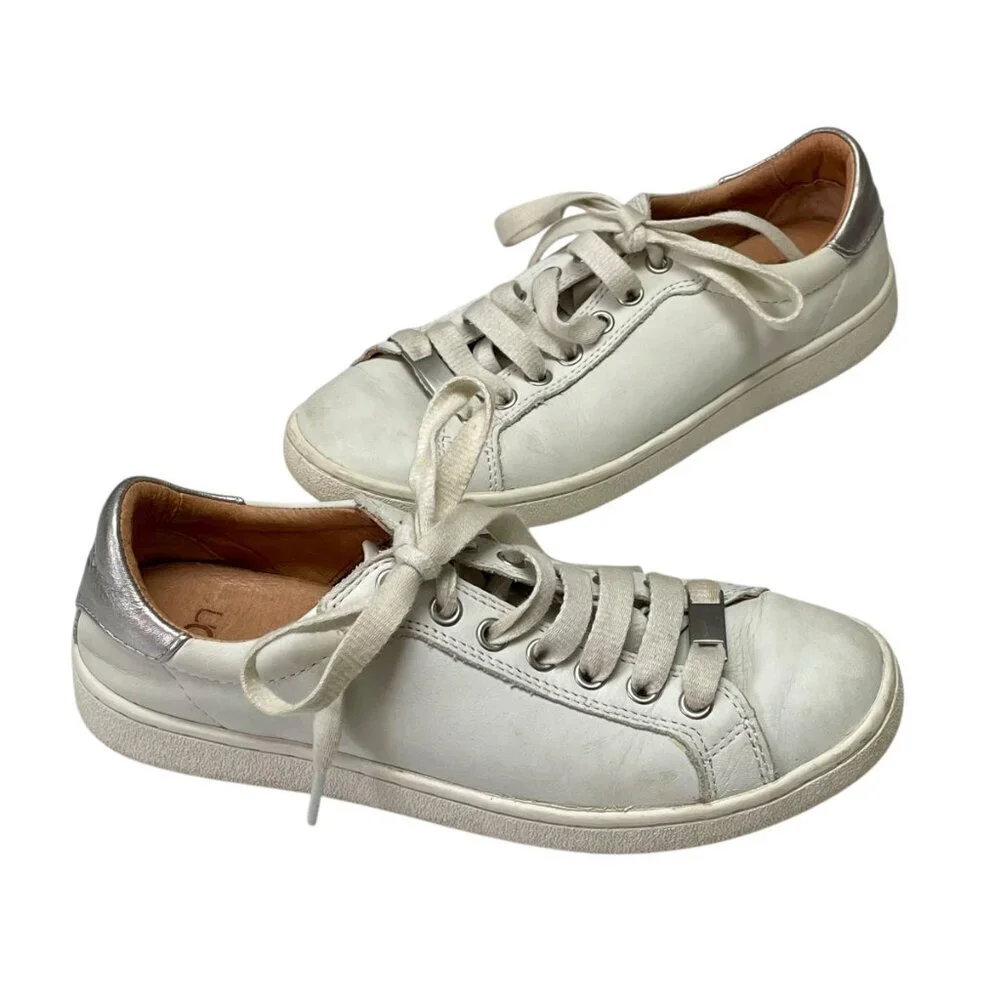 UGG Milo White Leather Low Top Sneakers Lace Up Women’s 7